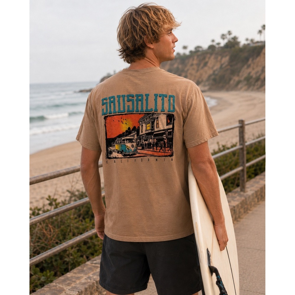 Crazy Shirts T-Shirt‎ Medium Brown Tan Kona Coffee Dyed Sausalito CA VW Bus